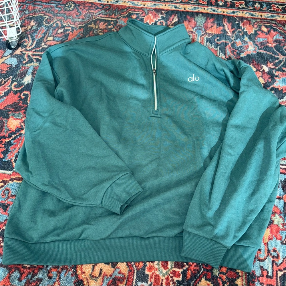 ALO Yoga Women's Teal Green Half-Zip Sweatshirt